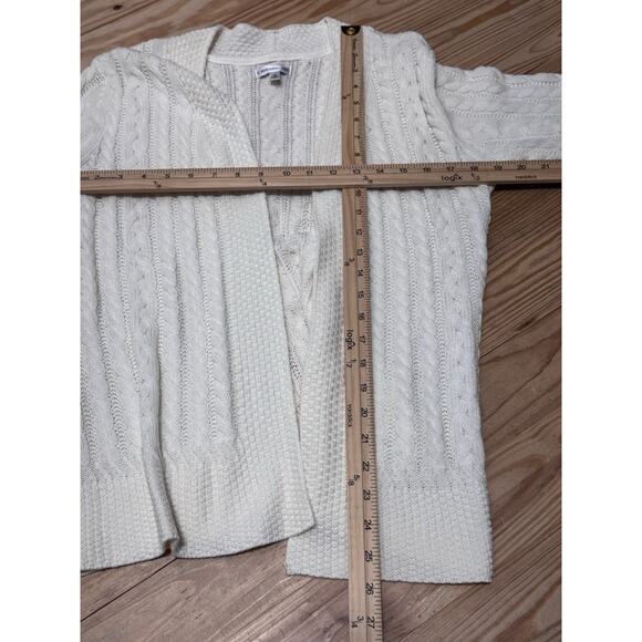 Croft & Barrow Ivory Cable Knit Open Front Cardigan Sweater Long Sleeve Size M - Picture 4 of 8
